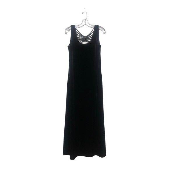 Another Thyme Vintage Black Velvet Rhinestone Maxi Dress Old Hollywood Glam 20’s - Picture 3 of 5